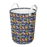 Tropical Zebra Giraffe Pattern Print Round Laundry Basket