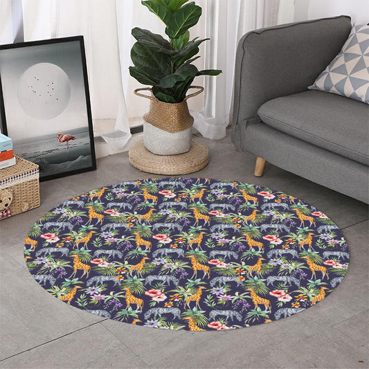 Tropical Zebra Giraffe Pattern Print Round Rug