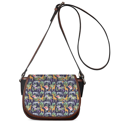 Tropical Zebra Giraffe Pattern Print Saddle Bag