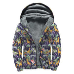 Tropical Zebra Giraffe Pattern Print Sherpa Lined Zip Up Hoodie