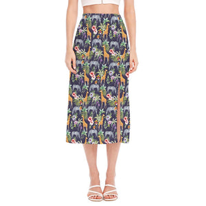 Tropical Zebra Giraffe Pattern Print Side Slit Midi Skirt