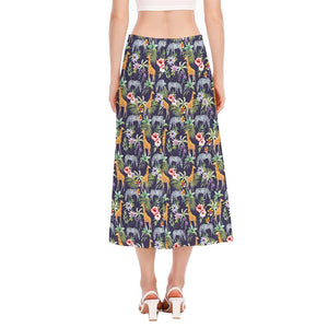 Tropical Zebra Giraffe Pattern Print Side Slit Midi Skirt