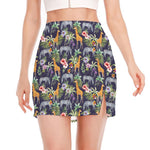 Tropical Zebra Giraffe Pattern Print Side Slit Mini Skirt