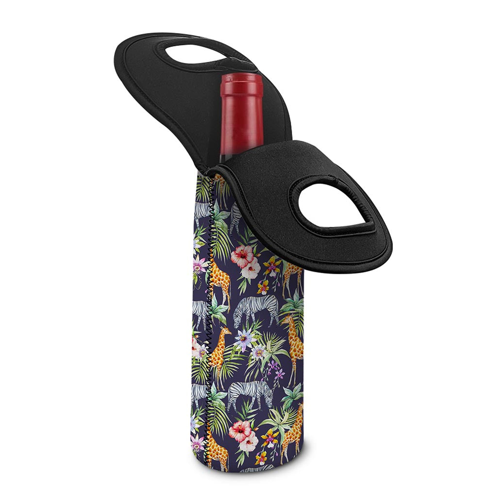 Tropical Zebra Giraffe Pattern Print Single Neoprene Wine Tote