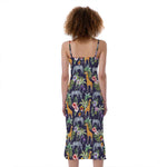 Tropical Zebra Giraffe Pattern Print Slim Fit Midi Cami Dress
