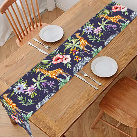 Tropical Zebra Giraffe Pattern Print Table Runner