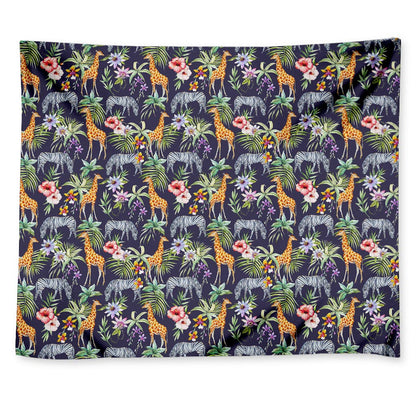 Tropical Zebra Giraffe Pattern Print Tapestry
