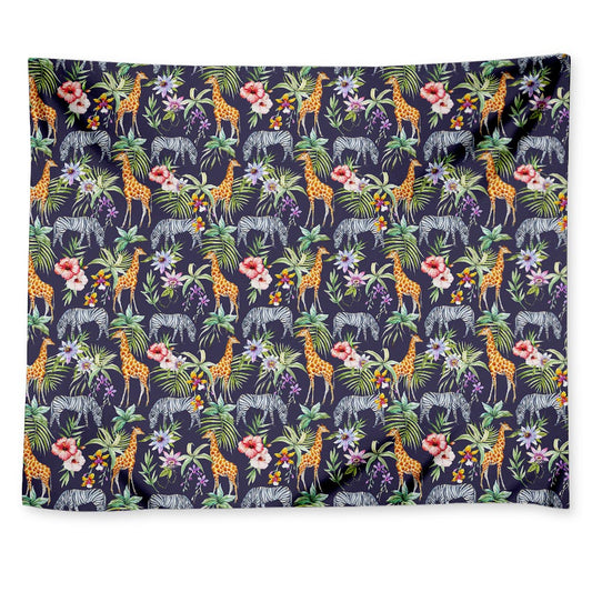 Tropical Zebra Giraffe Pattern Print Tapestry