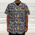 Tropical Zebra Giraffe Pattern Print Textured Short Sleeve Shirt