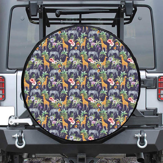 Tropical Zebra Giraffe Pattern Print Tire Cover