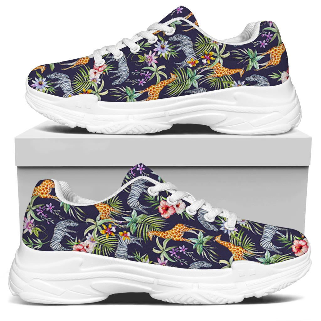 Tropical Zebra Giraffe Pattern Print White Chunky Shoes
