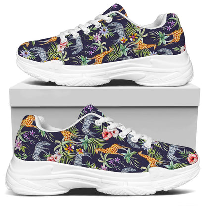 Tropical Zebra Giraffe Pattern Print White Chunky Shoes