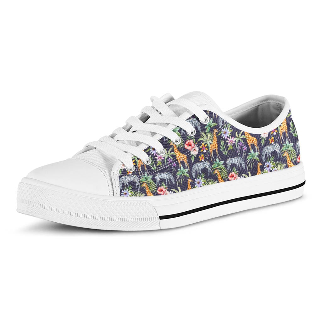 Tropical Zebra Giraffe Pattern Print White Low Top Sneakers