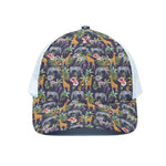 Tropical Zebra Giraffe Pattern Print White Mesh Trucker Cap