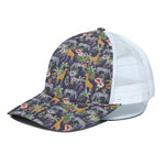 Tropical Zebra Giraffe Pattern Print White Mesh Trucker Cap
