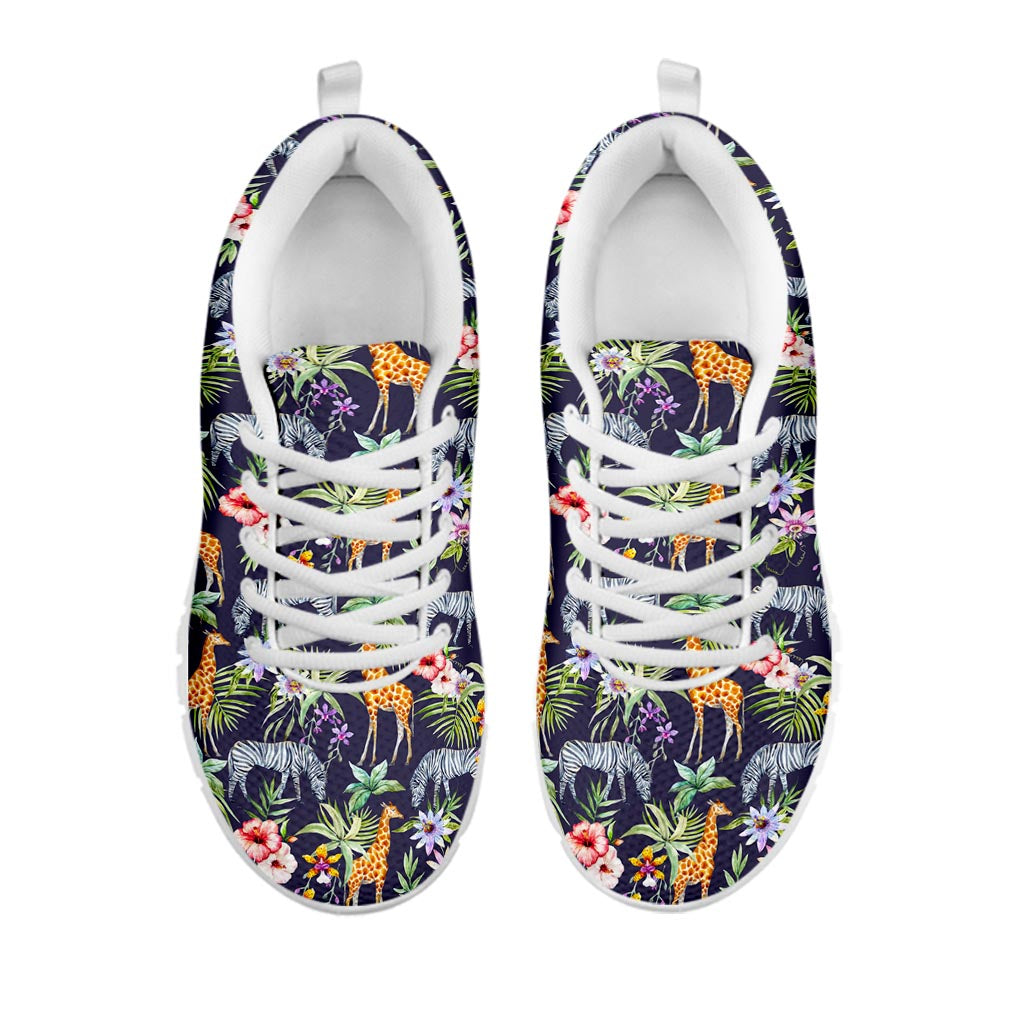 Tropical Zebra Giraffe Pattern Print White Running Shoes