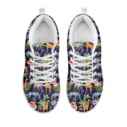 Tropical Zebra Giraffe Pattern Print White Running Shoes