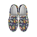 Tropical Zebra Giraffe Pattern Print White Slip On Sneakers