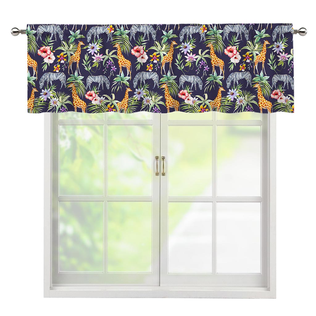 Tropical Zebra Giraffe Pattern Print Window Valance