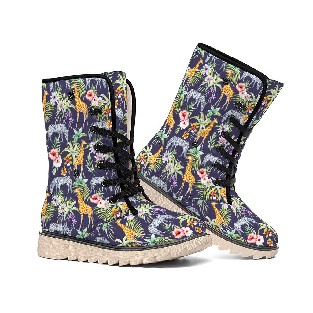 Tropical Zebra Giraffe Pattern Print Winter Boots