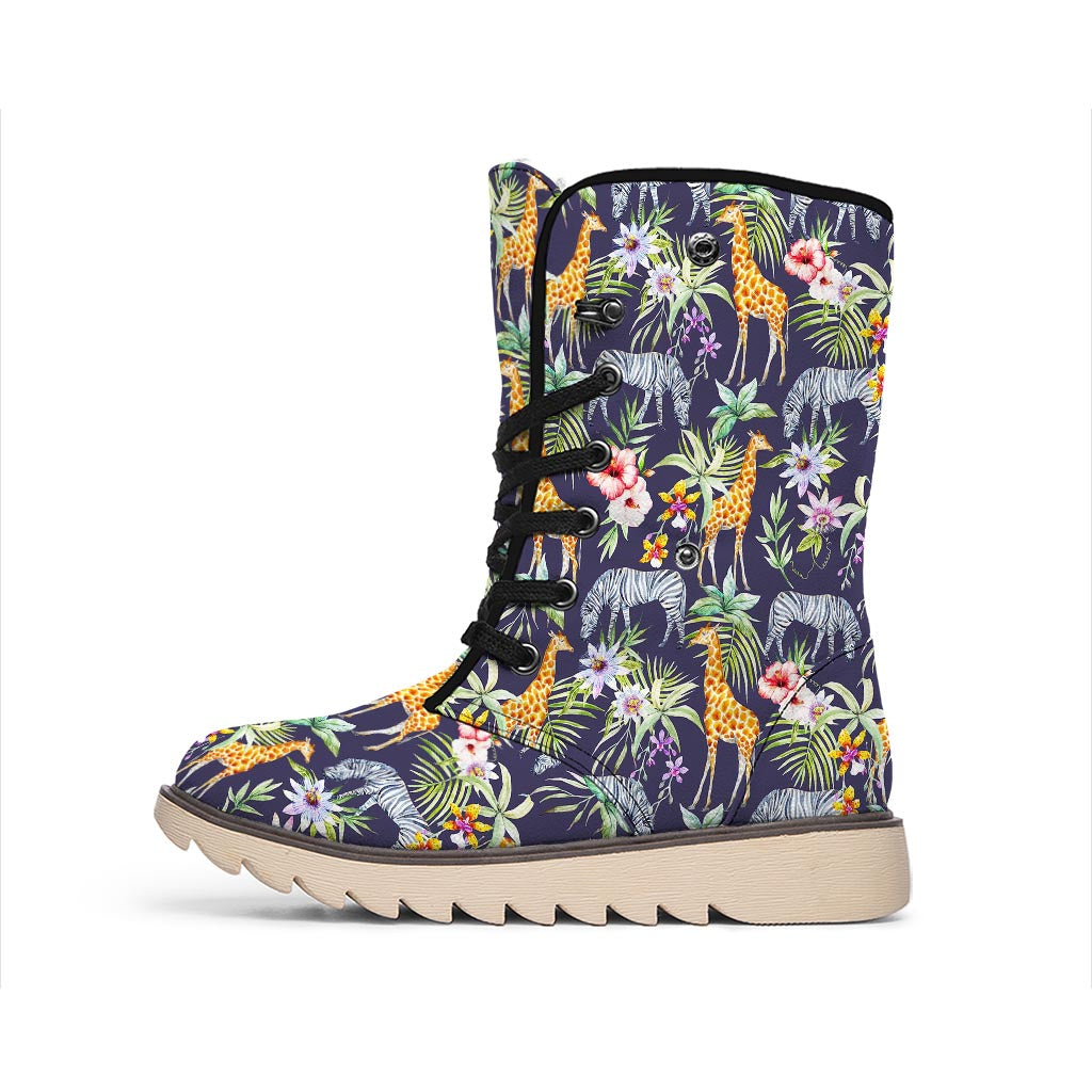 Tropical Zebra Giraffe Pattern Print Winter Boots