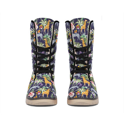 Tropical Zebra Giraffe Pattern Print Winter Boots