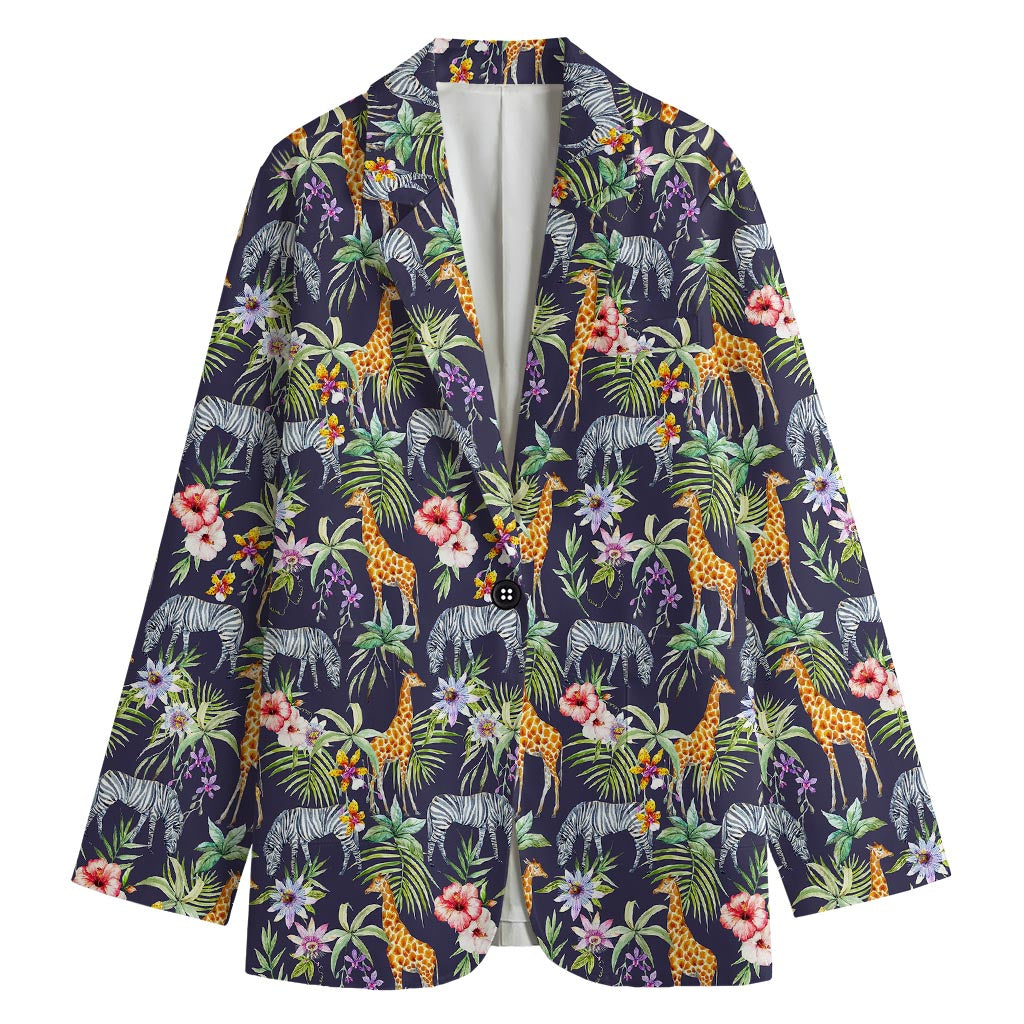 Tropical Zebra Giraffe Pattern Print Women's Blazer