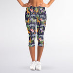 Tropical Zebra Giraffe Pattern Print Women's Capri Leggings