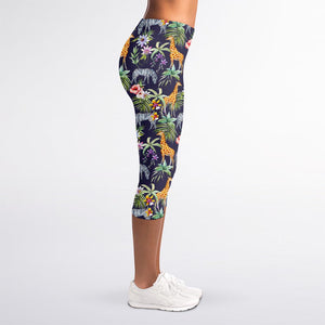 Tropical Zebra Giraffe Pattern Print Women's Capri Leggings