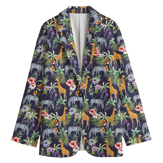 Tropical Zebra Giraffe Pattern Print Women's Cotton Blazer