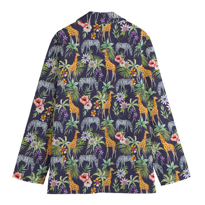 Tropical Zebra Giraffe Pattern Print Women's Cotton Blazer