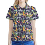 Tropical Zebra Giraffe Pattern Print Women's Polo Shirt