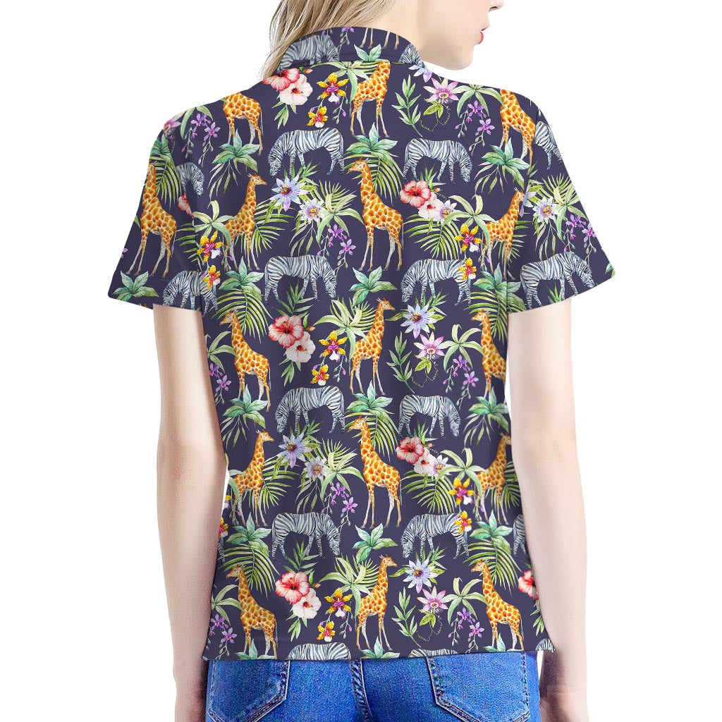 Tropical Zebra Giraffe Pattern Print Women's Polo Shirt