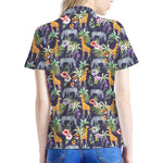Tropical Zebra Giraffe Pattern Print Women's Polo Shirt