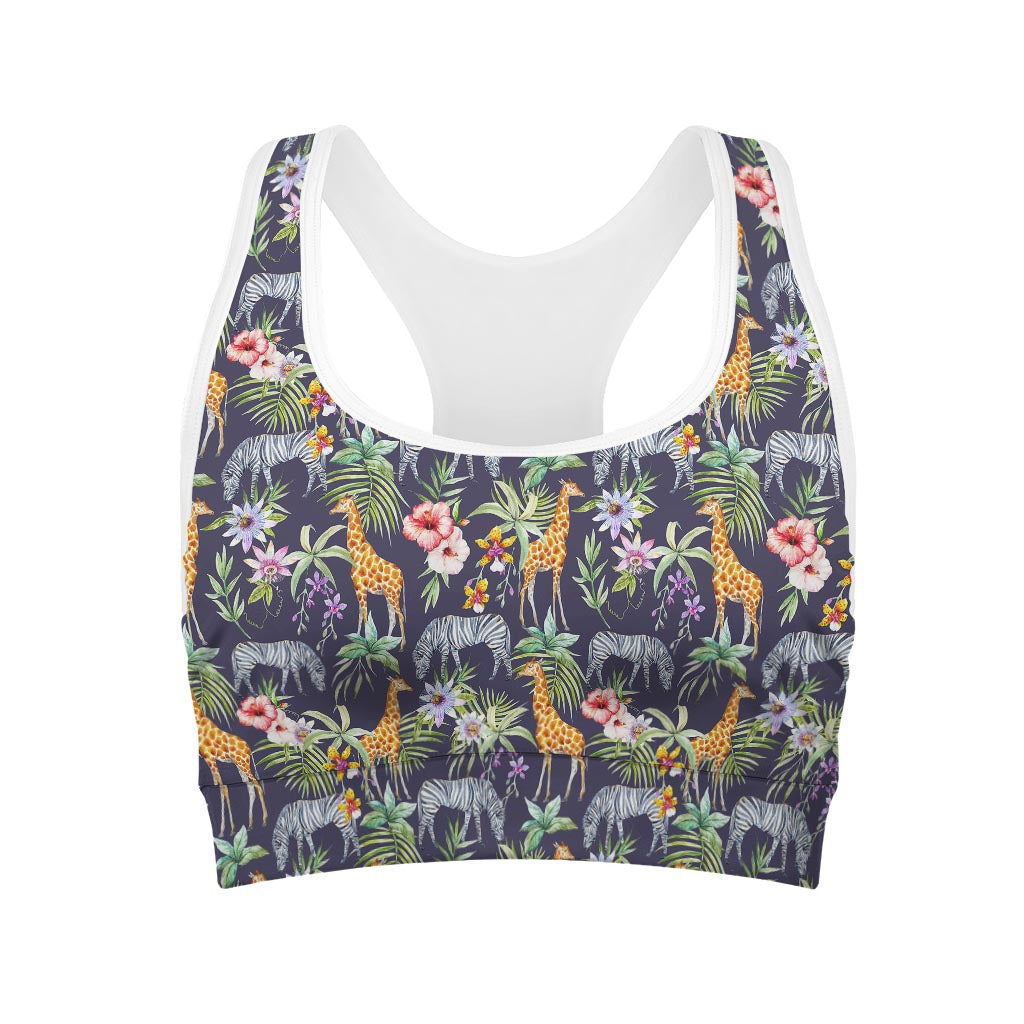 Tropical Zebra Giraffe Pattern Print Women's Sports Bra