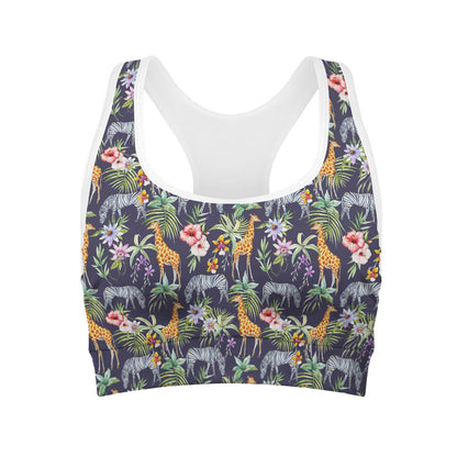 Tropical Zebra Giraffe Pattern Print Women's Sports Bra