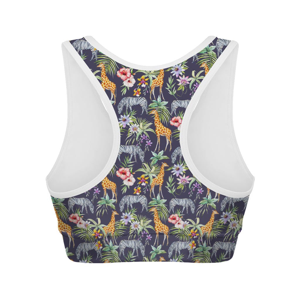 Tropical Zebra Giraffe Pattern Print Women's Sports Bra