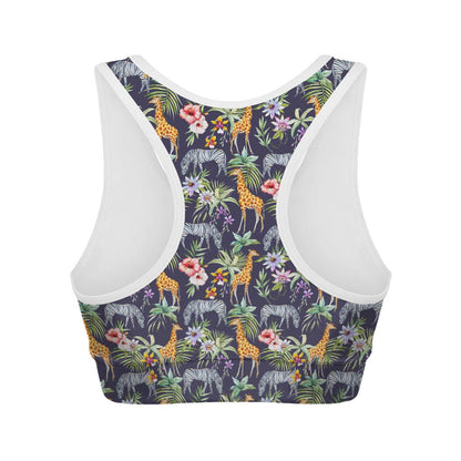 Tropical Zebra Giraffe Pattern Print Women's Sports Bra