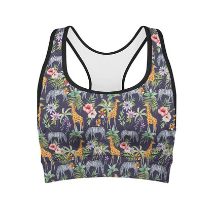 Tropical Zebra Giraffe Pattern Print Women's Sports Bra