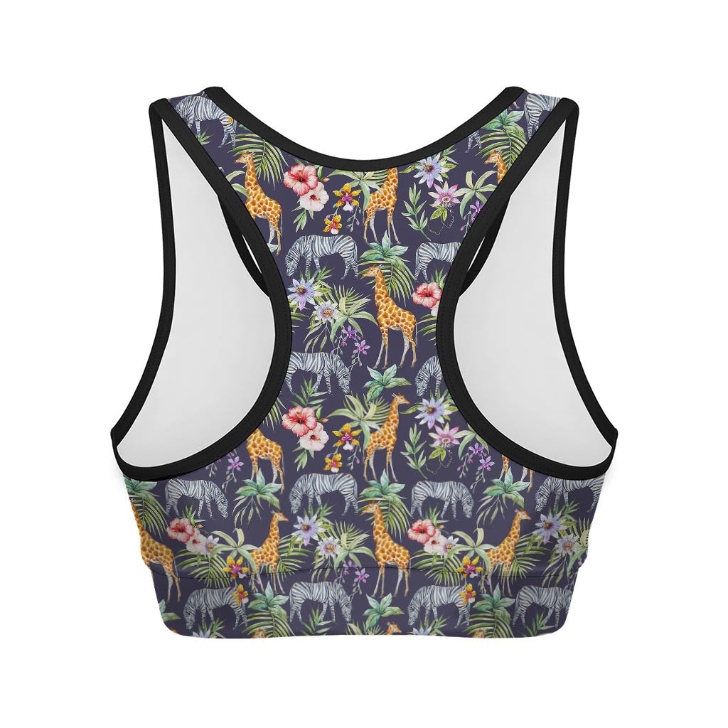 Tropical Zebra Giraffe Pattern Print Women's Sports Bra