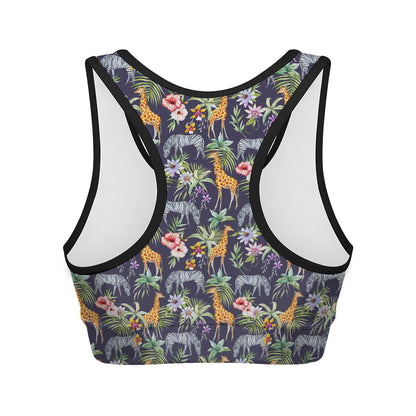 Tropical Zebra Giraffe Pattern Print Women's Sports Bra