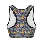 Tropical Zebra Giraffe Pattern Print Women's Sports Bra