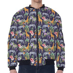 Tropical Zebra Giraffe Pattern Print Zip Sleeve Bomber Jacket