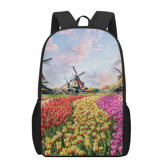 Tulip Field Print 17 Inch Backpack
