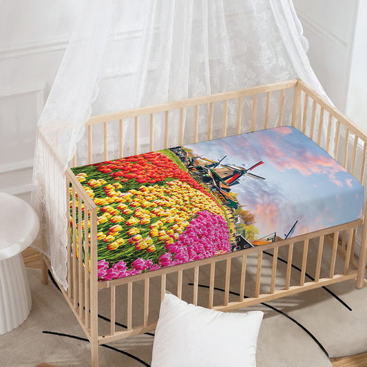 Tulip Field Print Baby Crib Sheet