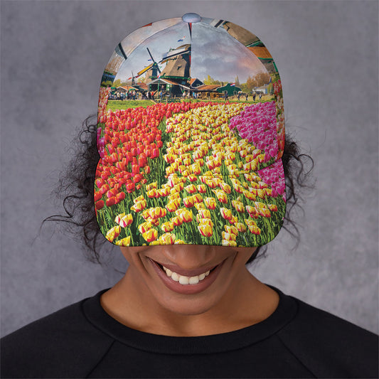 Tulip Field Print Baseball Cap