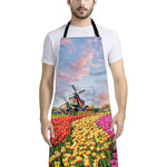 Tulip Field Print Bib Apron With Pocket