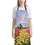 Tulip Field Print Bib Apron With Pocket