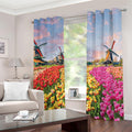 Tulip Field Print Dimout Grommet Curtains