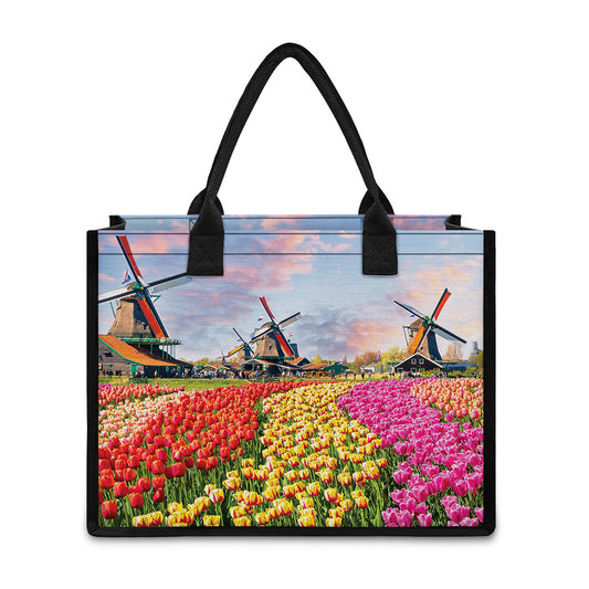 Tulip Field Print Canvas Tote Bag
